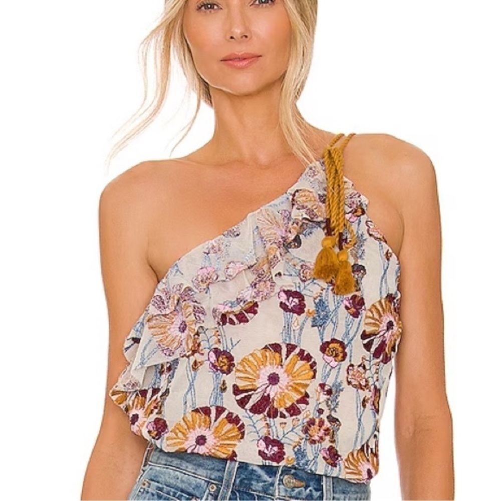 FREE PEOPLE Day Date boho ruffle frill one shoulder embroidered bodysuit - Picture 3 of 4
